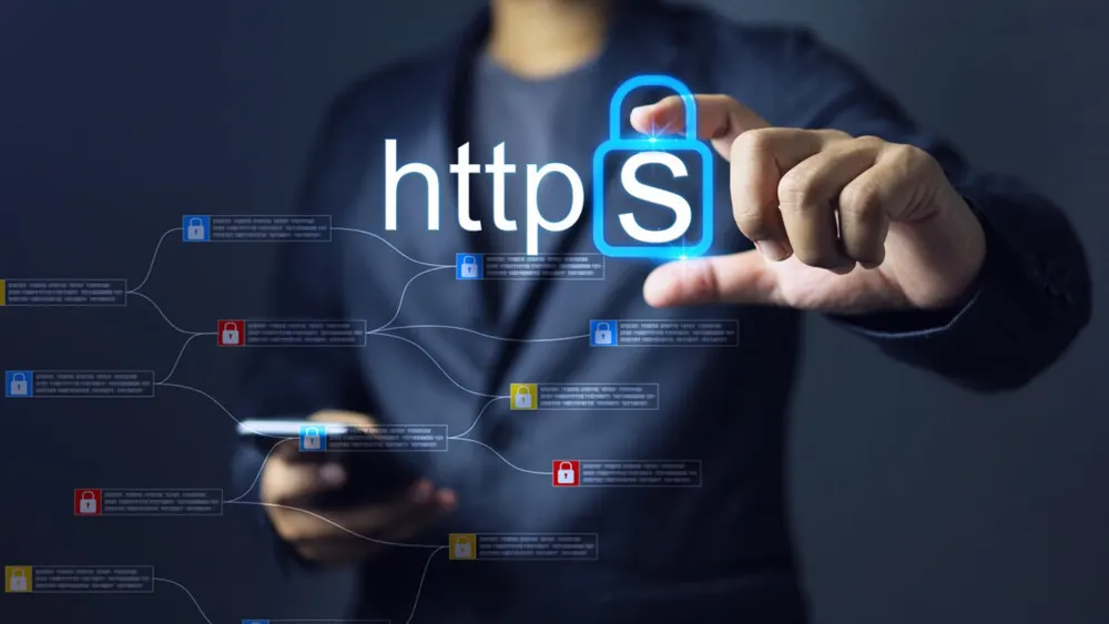 Editorial illustration of cryptographic digital certificates, TLS padlock symbols, and public key encryption infrastructure