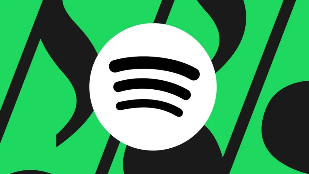 Vector editorial illustration of the Spotify logo surrounded by mobile interface elements and account verification icons