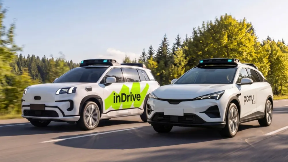 Pony.ai autonomous vehicle equipped with rooftop lidar array and sensor housing for urban robotaxi testing