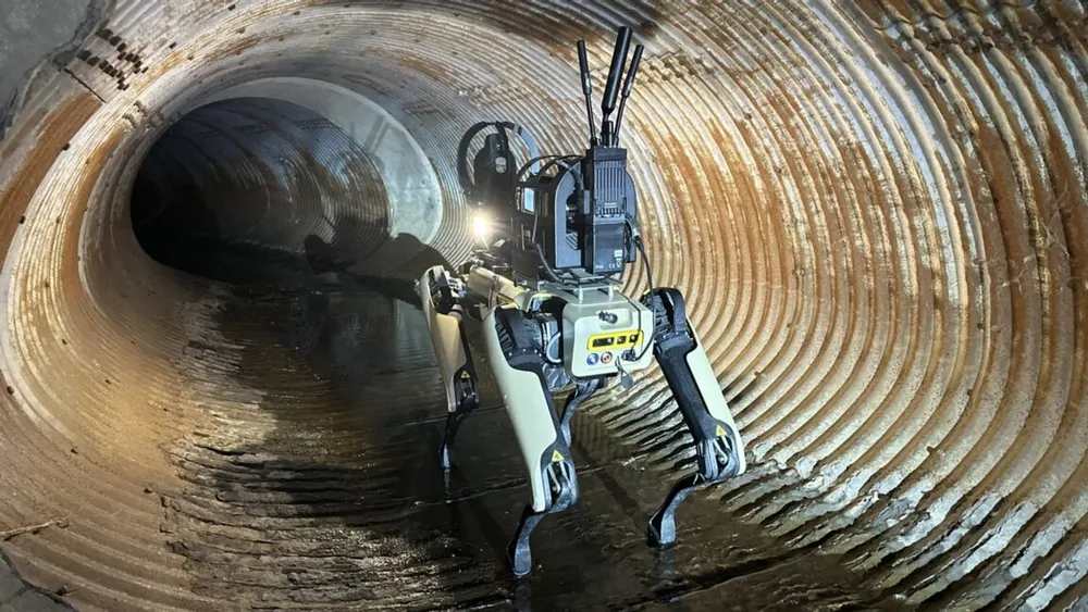 The Cerberus quadruped robot, a ruggedized modification of Boston Dynamics Spot, fitted with specialized sensor payloads