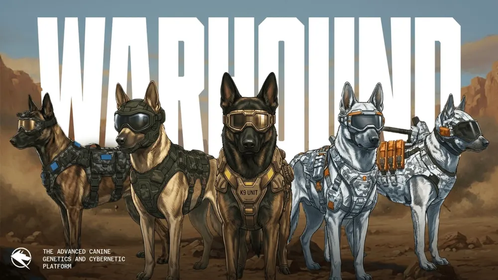 Warhound defense bioengineering emblem and working canine tactical concept