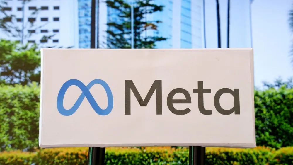 Digital illustration of Meta corporate logo and enterprise web scraping data streams