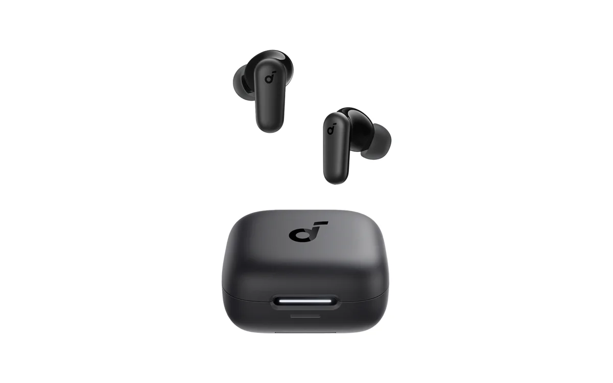 Black Soundcore P30i earbuds and charging case, full official product view